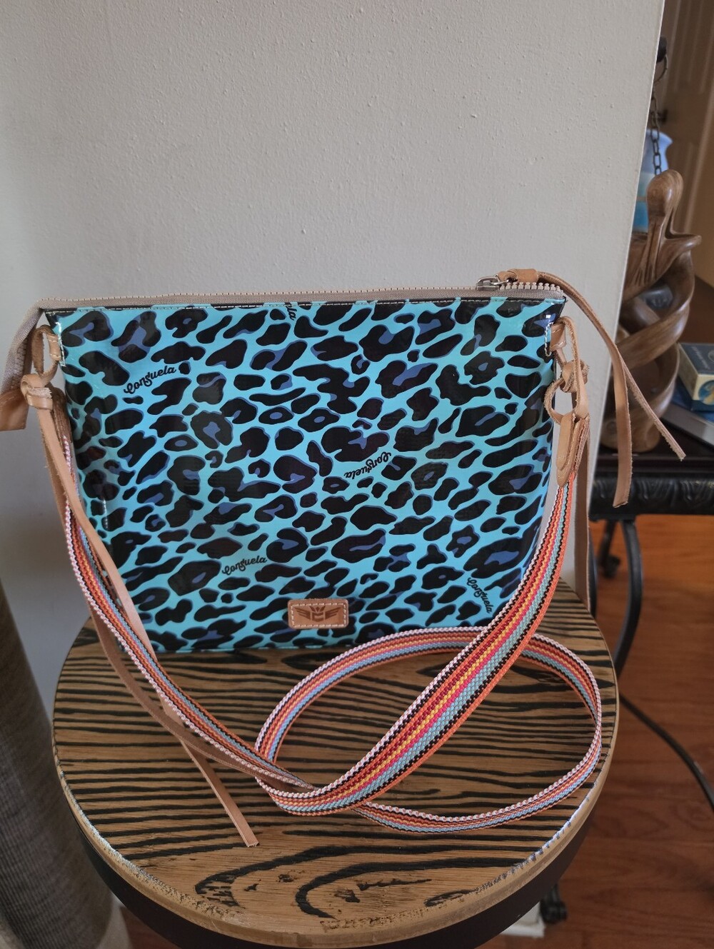 Consuela Turquoise Leopard Crossbody with Multicolor Strap